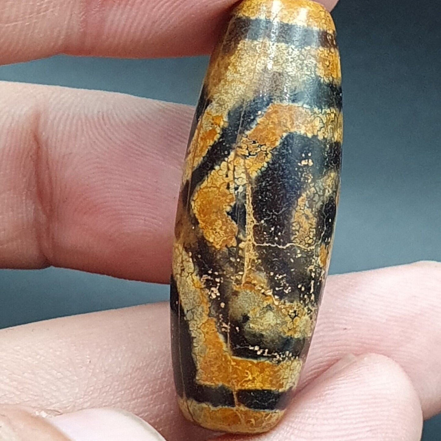 古董喜馬拉雅印度藏老瑪瑙純三眼強力天珠護身符珠