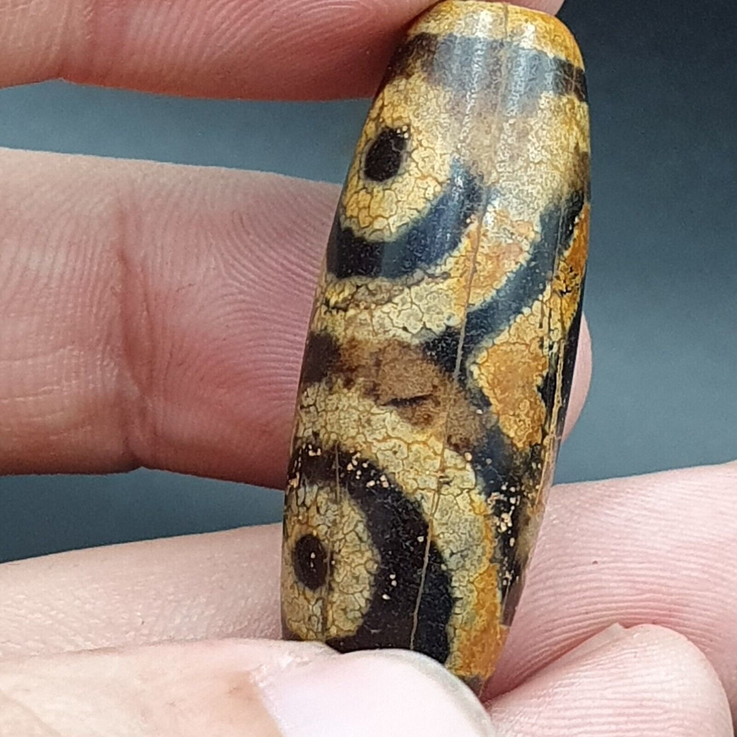 古董喜馬拉雅印度藏老瑪瑙純三眼強力天珠護身符珠