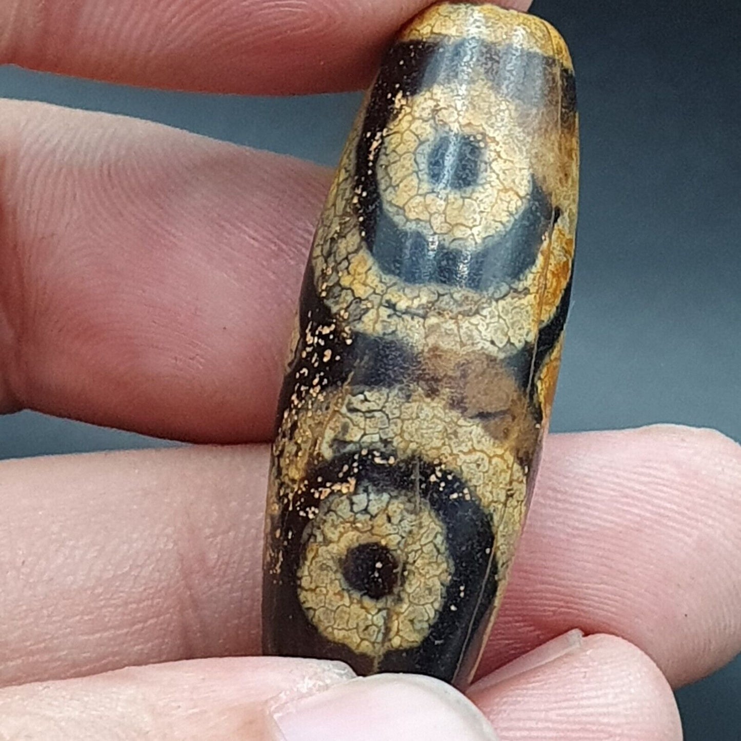 古董喜馬拉雅印度藏老瑪瑙純三眼強力天珠護身符珠