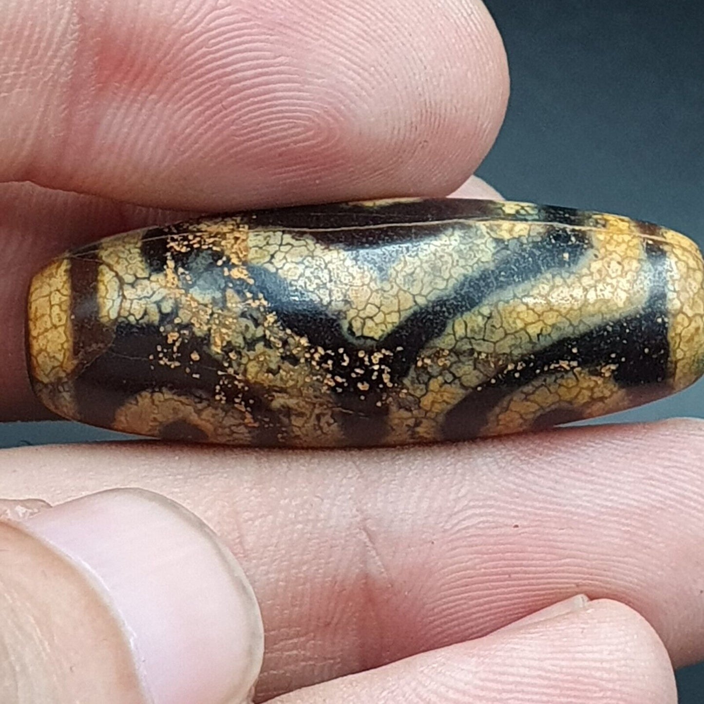古董喜馬拉雅印度藏老瑪瑙純三眼強力天珠護身符珠