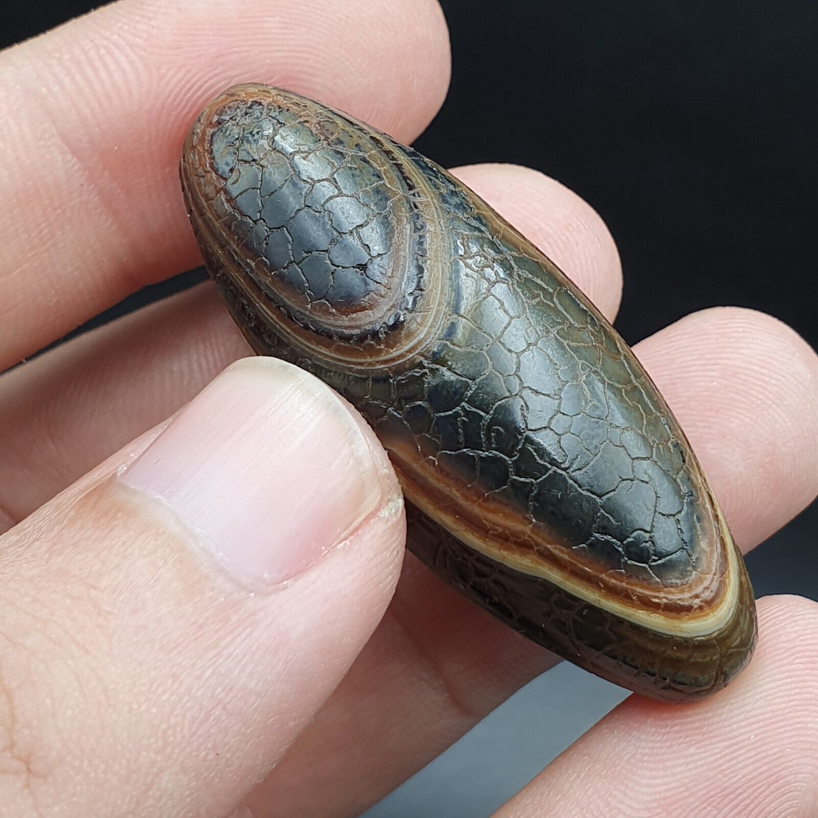 Himalayan Indo Tibetan Agate bead Dragon Skin Agate Amulet Bead #22