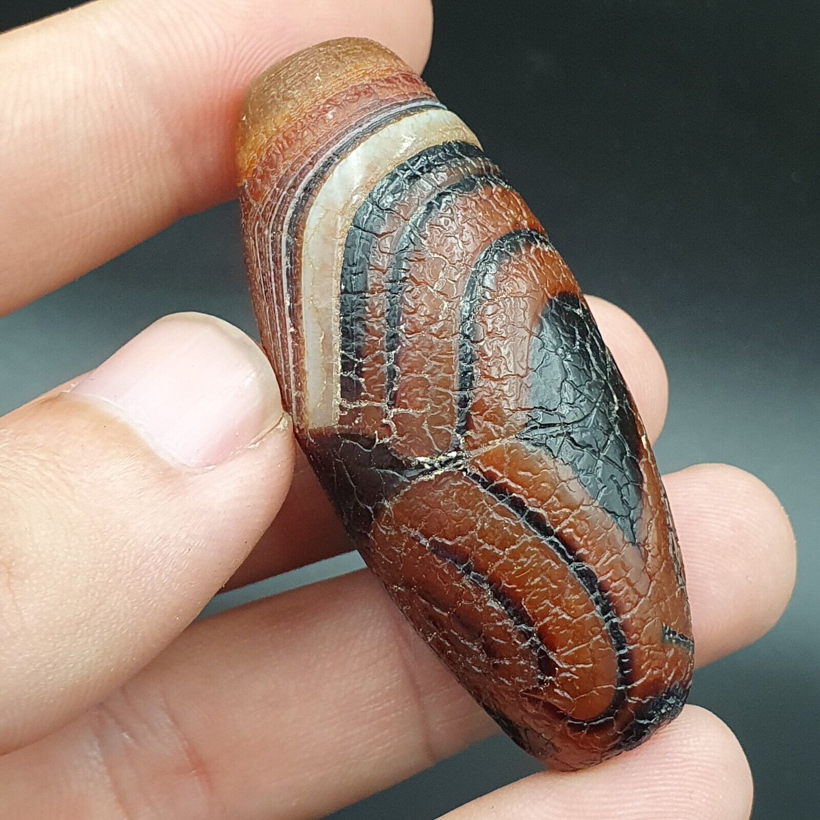 Seltene Drachenhaut-Achat-Himalaya-Indo-Tibet-Achat-Perle, Amulett-Perle #25