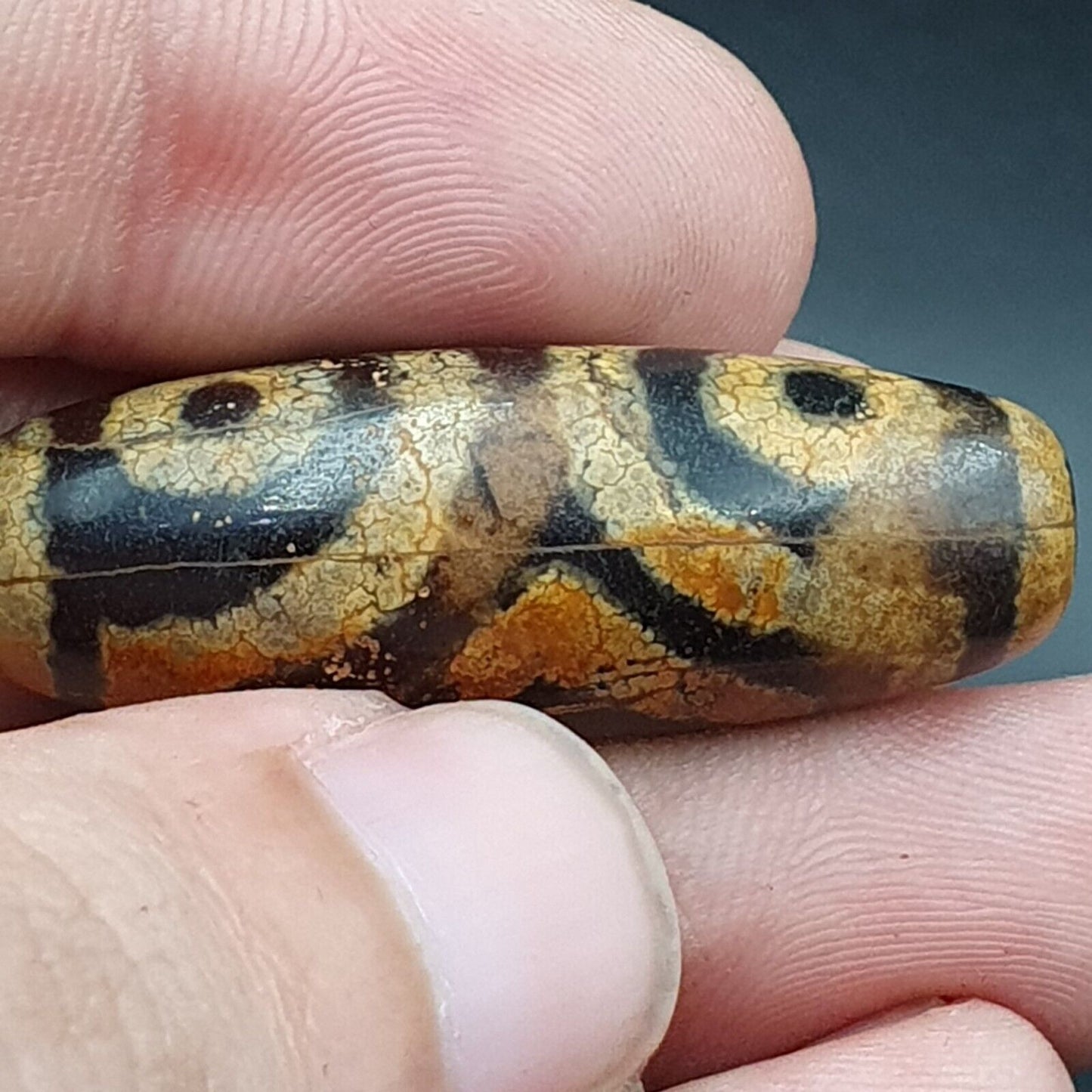 古董喜馬拉雅印度藏老瑪瑙純三眼強力天珠護身符珠