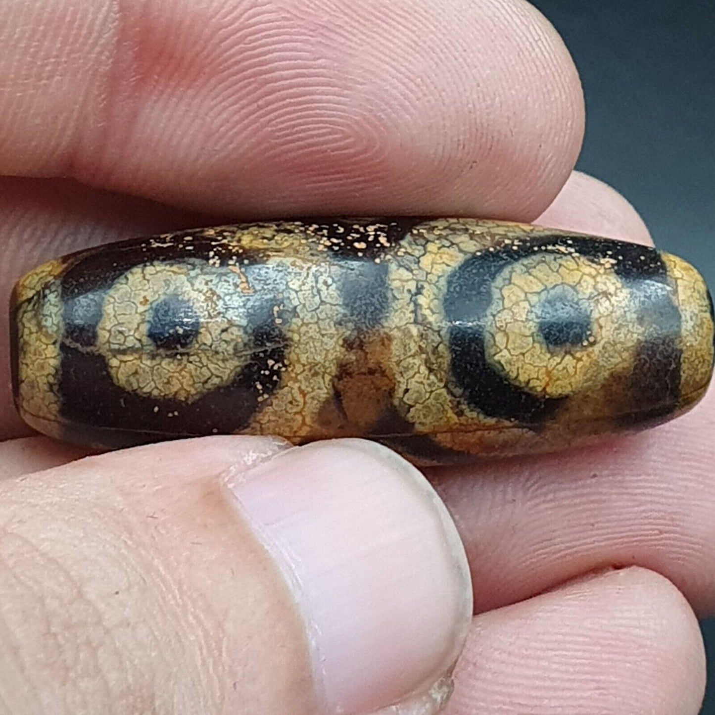 古董喜馬拉雅印度藏老瑪瑙純三眼強力天珠護身符珠