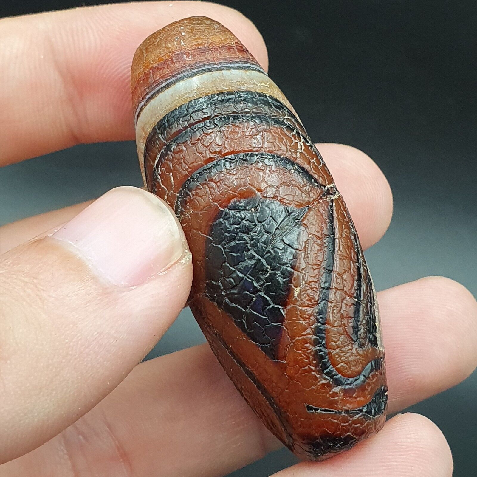 Seltene Drachenhaut-Achat-Himalaya-Indo-Tibet-Achat-Perle, Amulett-Perle #25