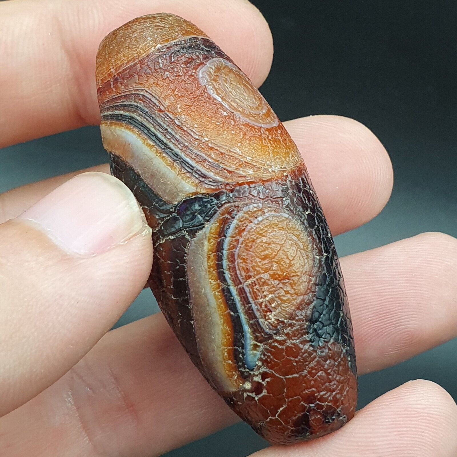 Seltene Drachenhaut-Achat-Himalaya-Indo-Tibet-Achat-Perle, Amulett-Perle #25