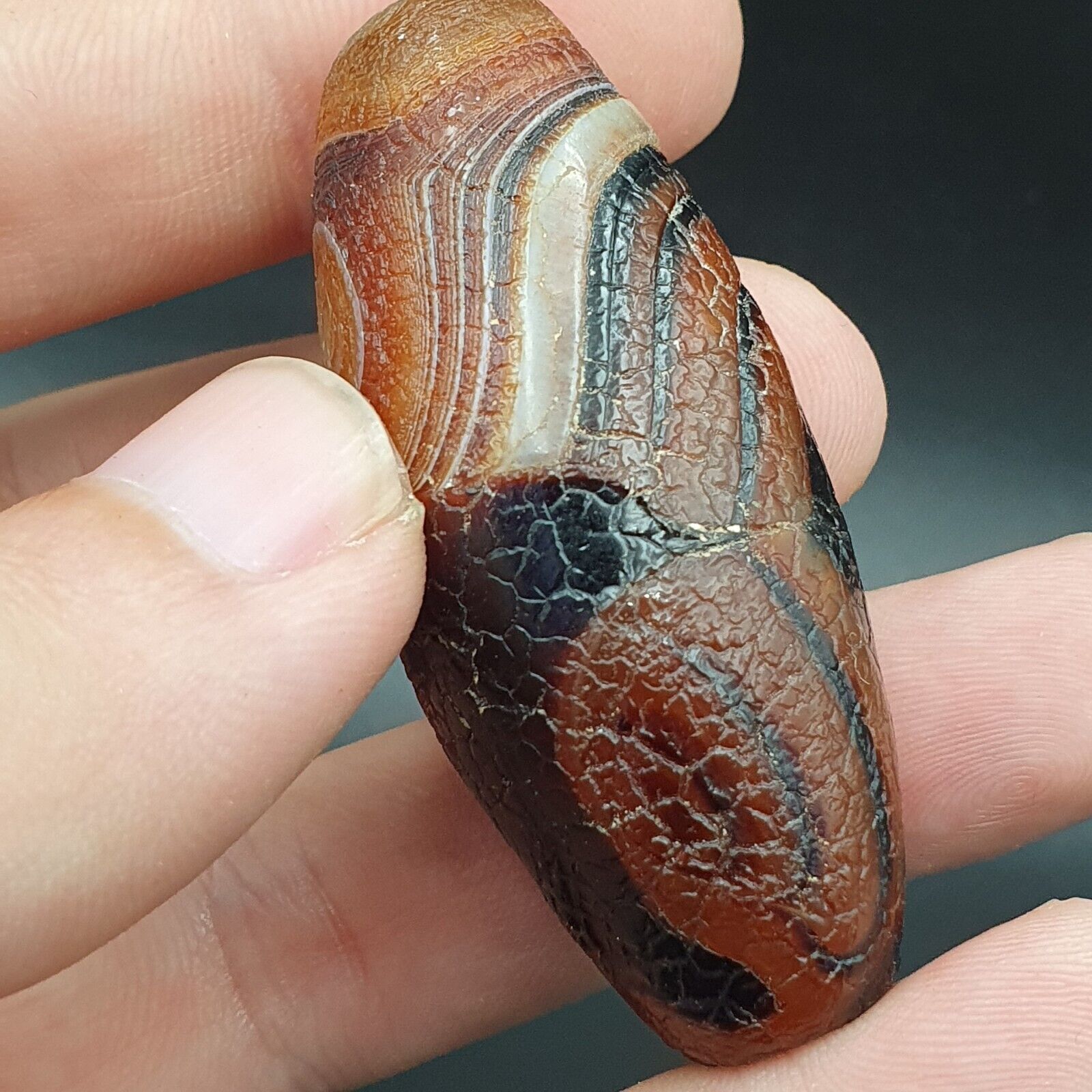 Seltene Drachenhaut-Achat-Himalaya-Indo-Tibet-Achat-Perle, Amulett-Perle #25
