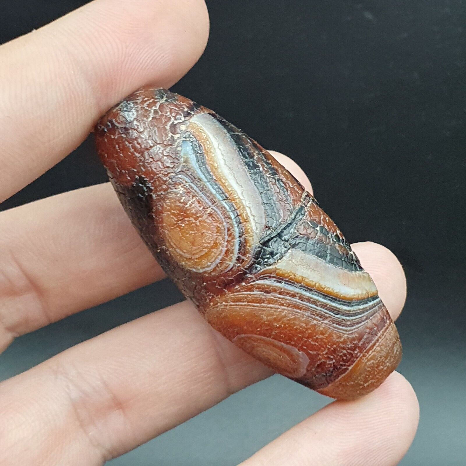 Seltene Drachenhaut-Achat-Himalaya-Indo-Tibet-Achat-Perle, Amulett-Perle #25
