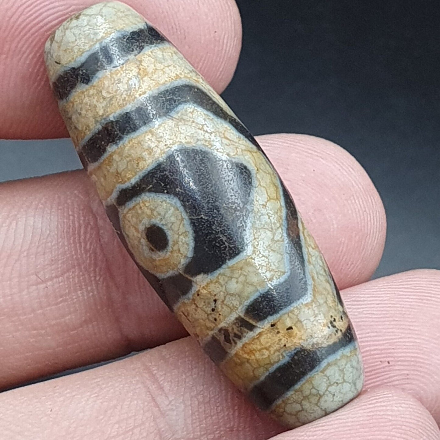 喜馬拉雅印度藏老瑪瑙純三眼天珠護身符吊墜珠