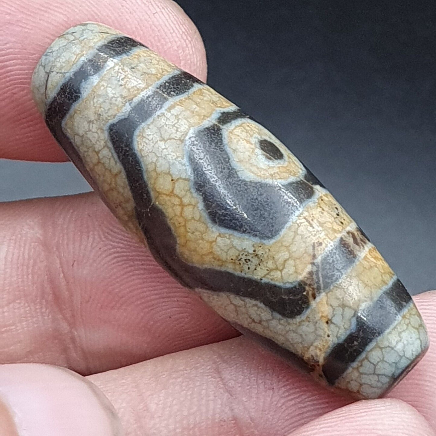 喜馬拉雅印度藏老瑪瑙純三眼天珠護身符吊墜珠