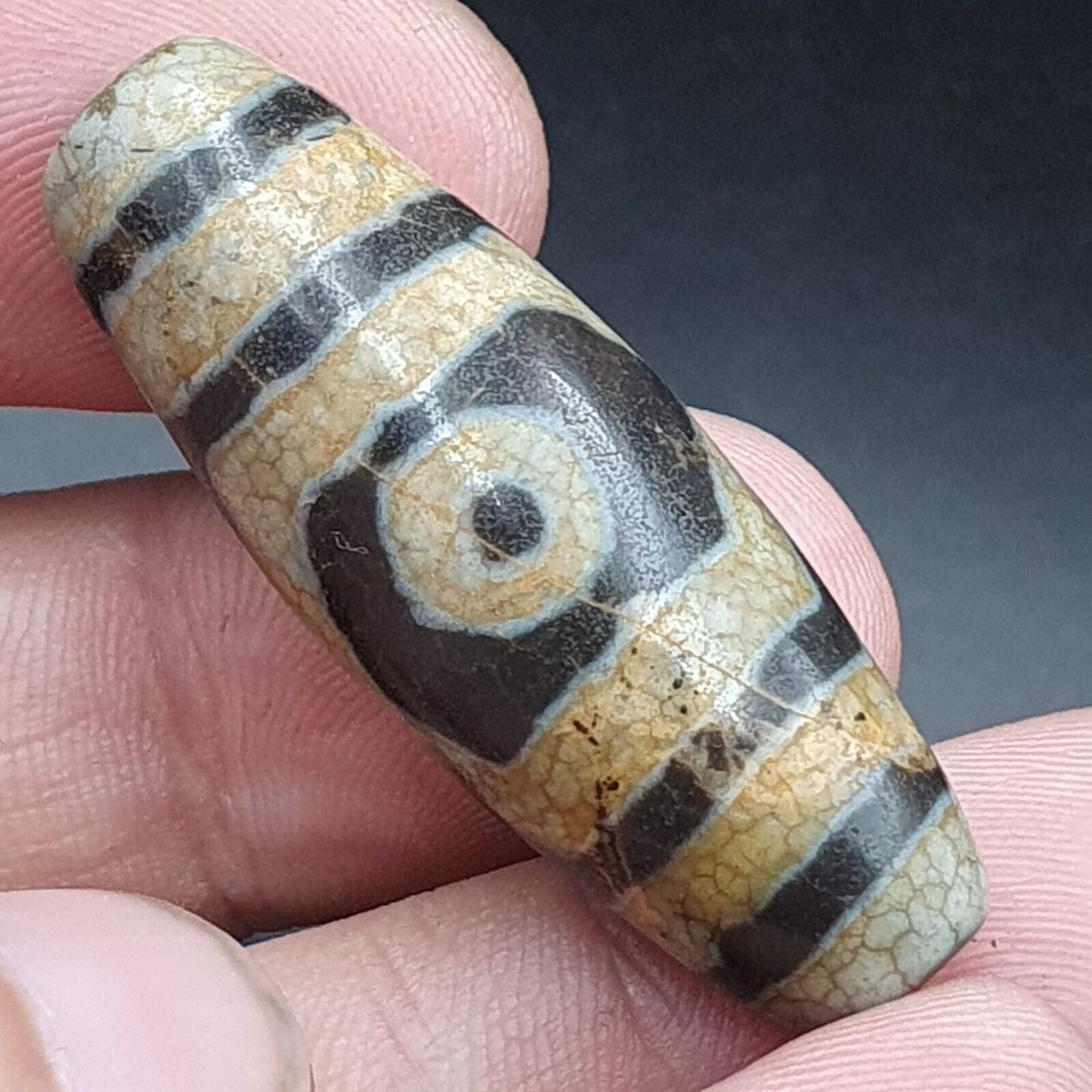 喜馬拉雅印度藏老瑪瑙純三眼天珠護身符吊墜珠