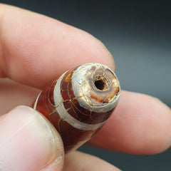 Beautiful INDO TIBETAN ETCHED LINE DECORATED TAPERED TUBE 2 EYE DZI