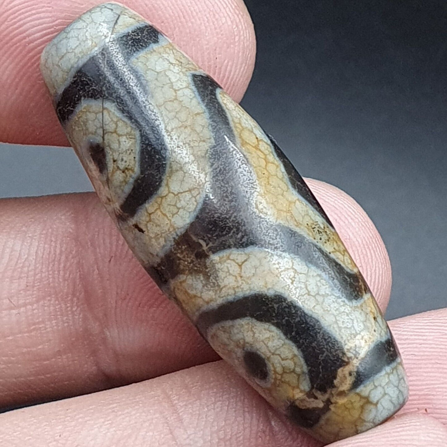 喜馬拉雅印度藏老瑪瑙純三眼天珠護身符吊墜珠