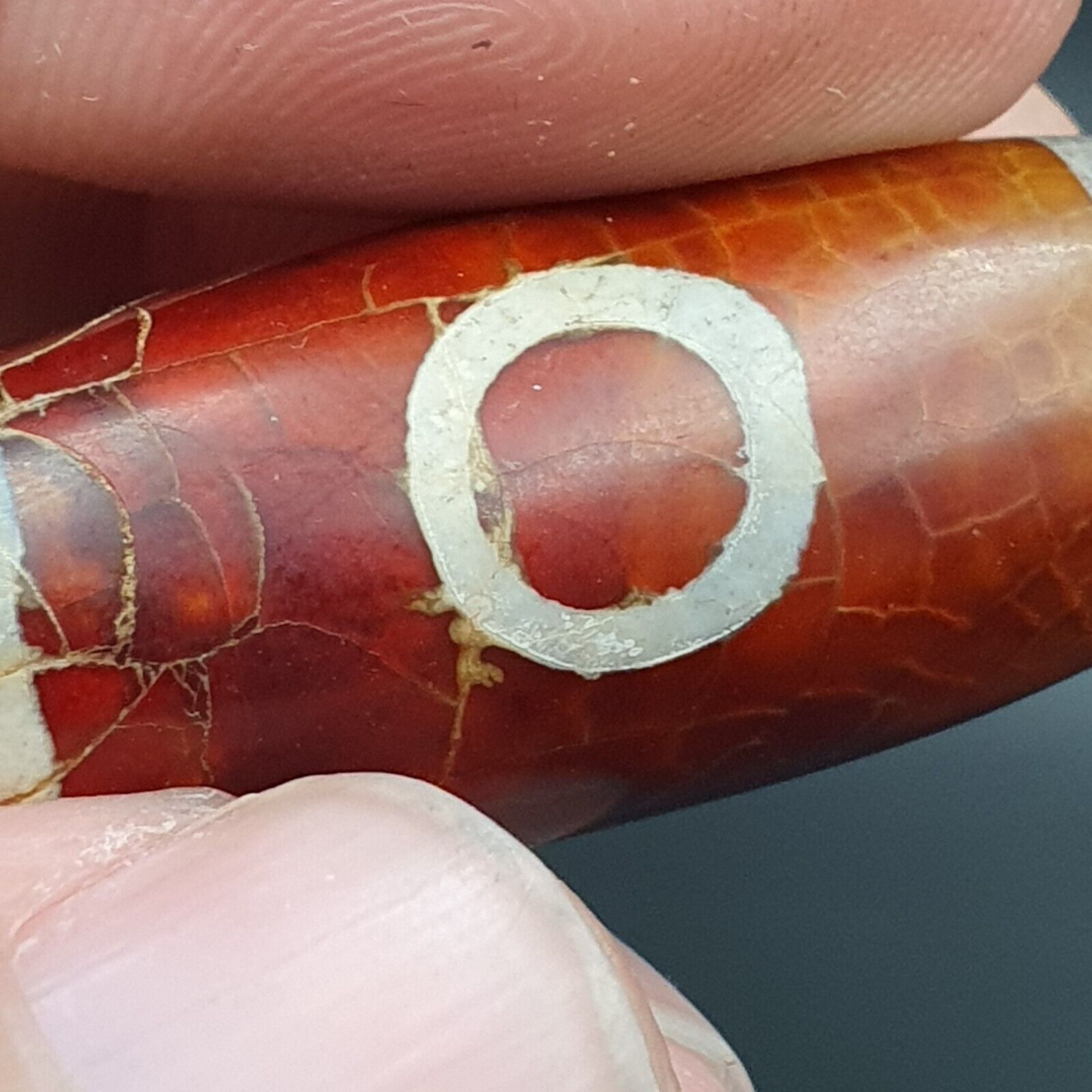 Beautiful INDO TIBETAN ETCHED LINE DECORATED TAPERED TUBE 2 EYE DZI