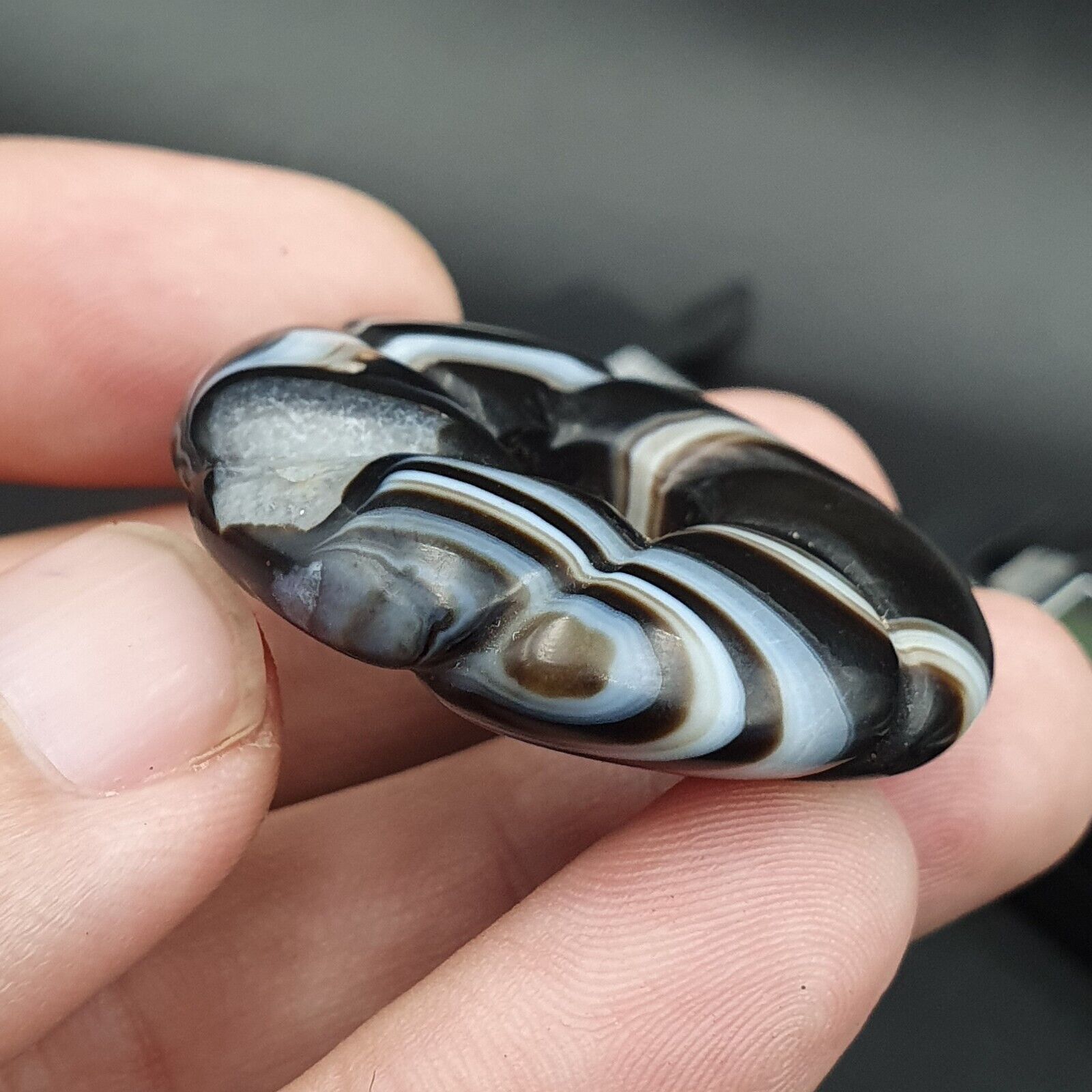 Lot 3 Old Himalayan Indo Tibetan Suleimani Carving Agate Donut Amulet Bead #1117