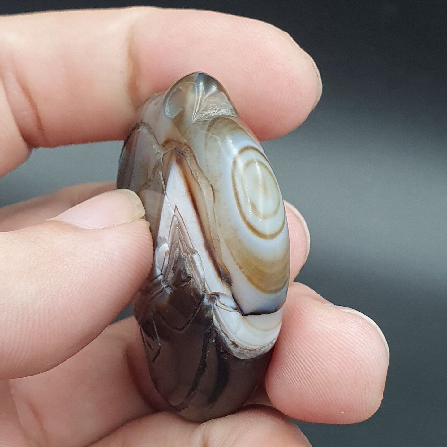 復古喜馬拉雅印度西藏蘇萊曼尼雕刻瑪瑙護身符珠 #121