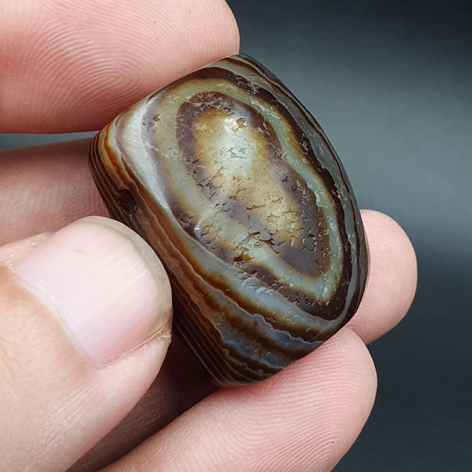 Antique Himalayan Indo Tibetan Suleimani Eye Agate Amulet Bead #124
