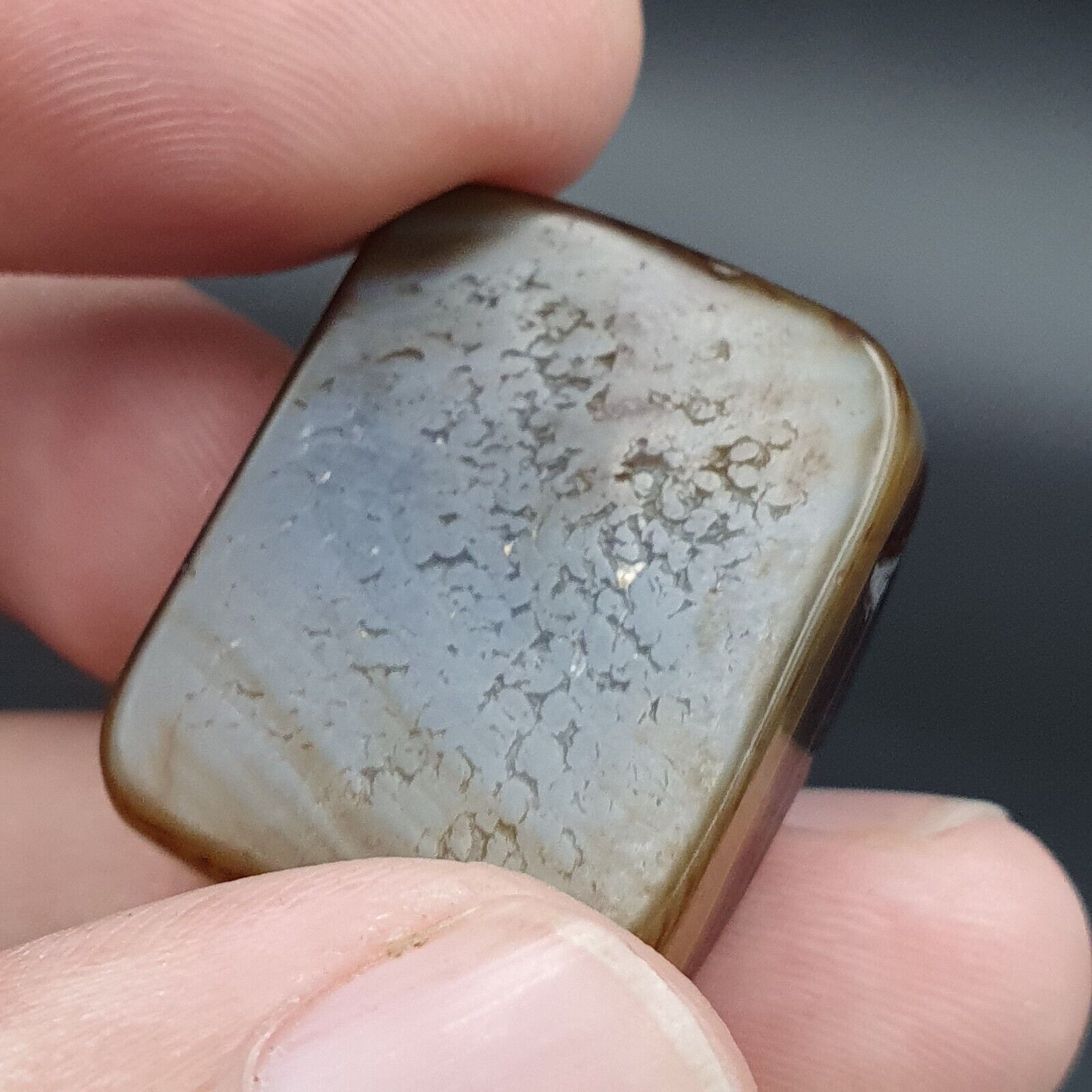 Antique Himalayan Tibetan Fingerprint Pattern Eye Agate Amulet Bead #125