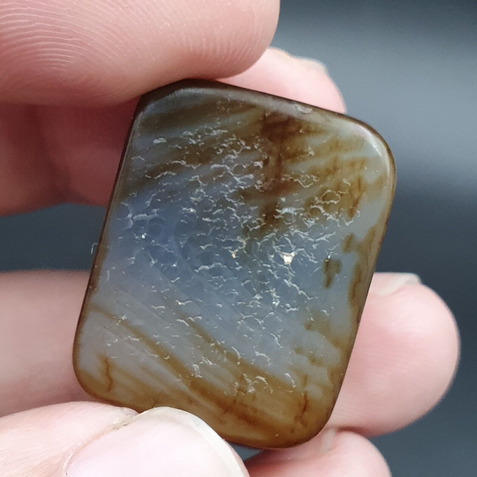 Antique Himalayan Tibetan Fingerprint Pattern Eye Agate Amulet Bead #125