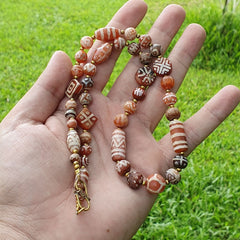 Antique HIMALAYAN Indo Tibetan Central Asian Etched Agate beads Necklace 12ED-A-