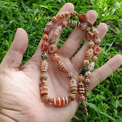 Antique HIMALAYAN Indo Tibetan Central Asian Etched Agate beads Necklace 14ED-A-