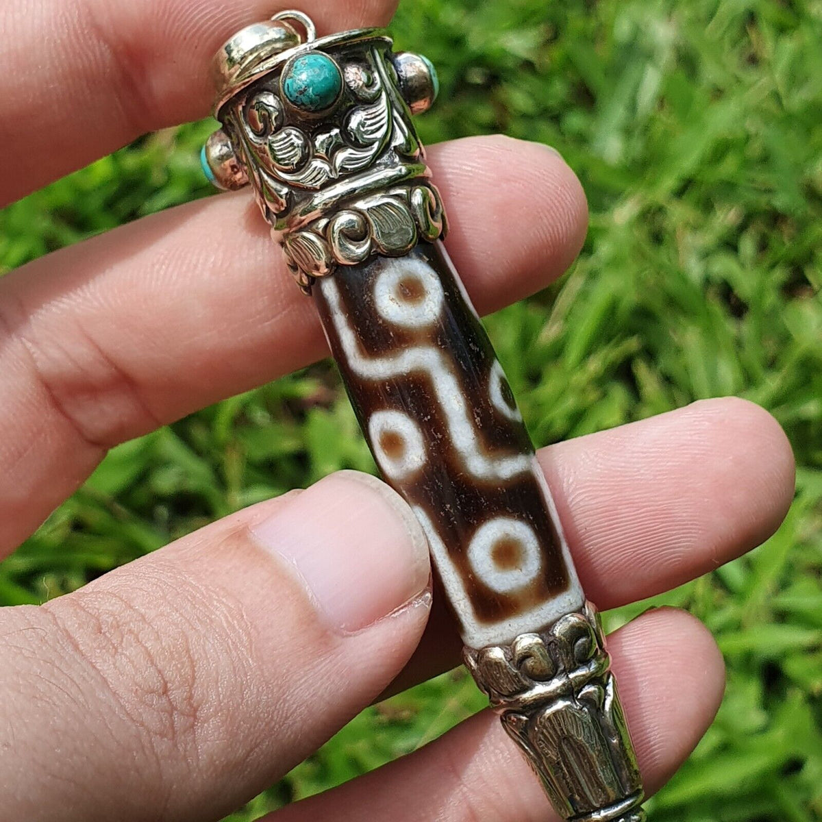 9 Falling Eyes Tibetan Nepalese dzi bead Agate With turquoise gzi pendant