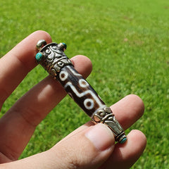 9 Falling Eyes Tibetan Nepalese dzi bead Agate With turquoise gzi pendant