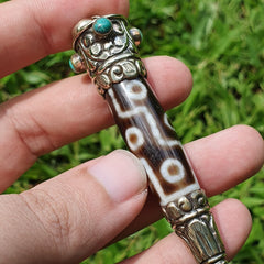 9 Falling Eyes Tibetan Nepalese dzi bead Agate With turquoise gzi pendant
