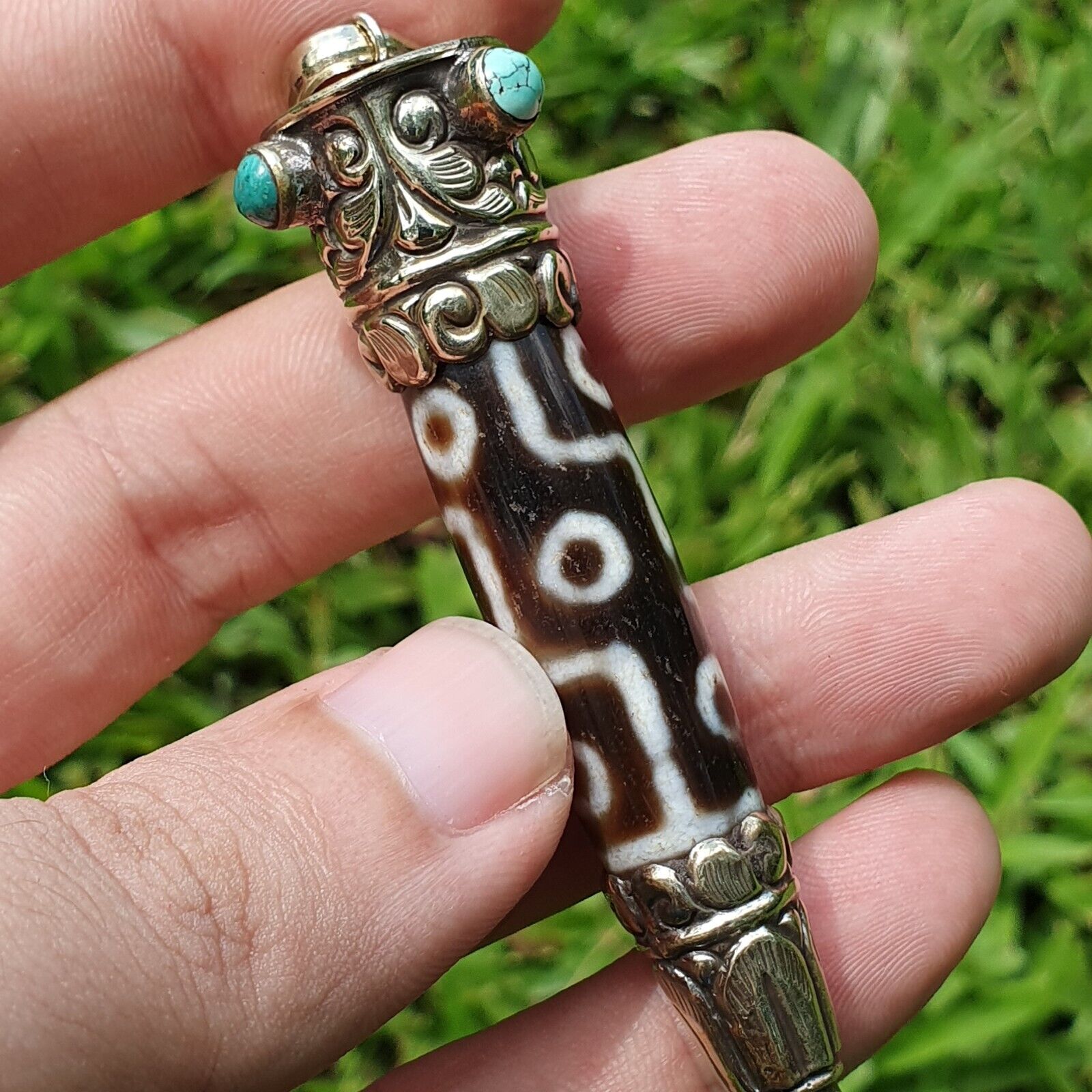9 Falling Eyes Tibetan Nepalese dzi bead Agate With turquoise gzi pendant