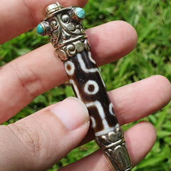 9 Falling Eyes Tibetan Nepalese dzi bead Agate With turquoise gzi pendant