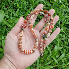 Antique HIMALAYAN Indo Tibetan Central Asian Etched Agate beads Necklace 14ED-A-