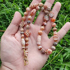 Antique HIMALAYAN Indo Tibetan Central Asian Etched Agate beads Necklace 12ED-A-