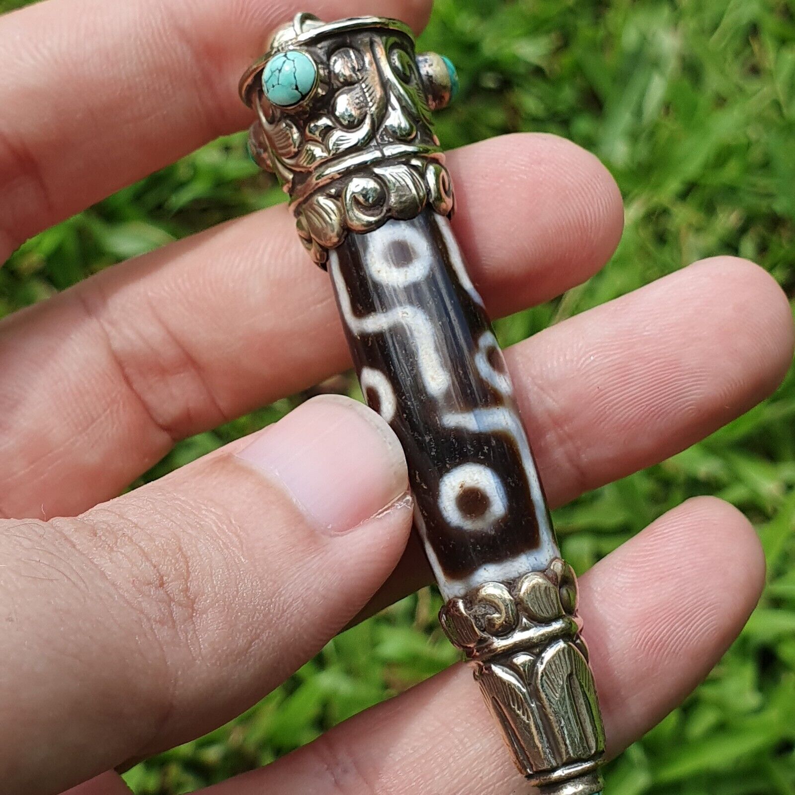 9 Falling Eyes Tibetan Nepalese dzi bead Agate With turquoise gzi pendant
