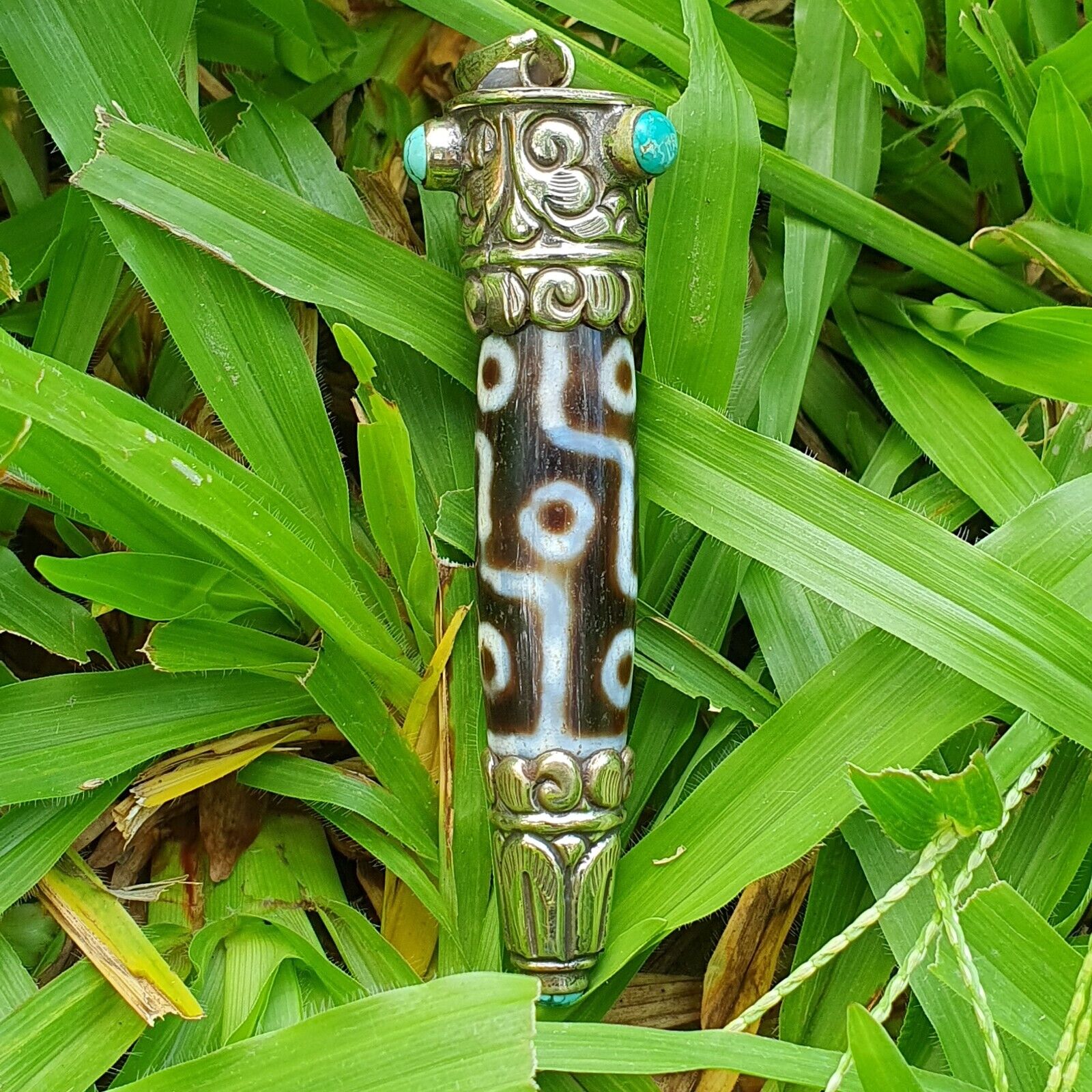9 Falling Eyes Tibetan Nepalese dzi bead Agate With turquoise gzi pendant