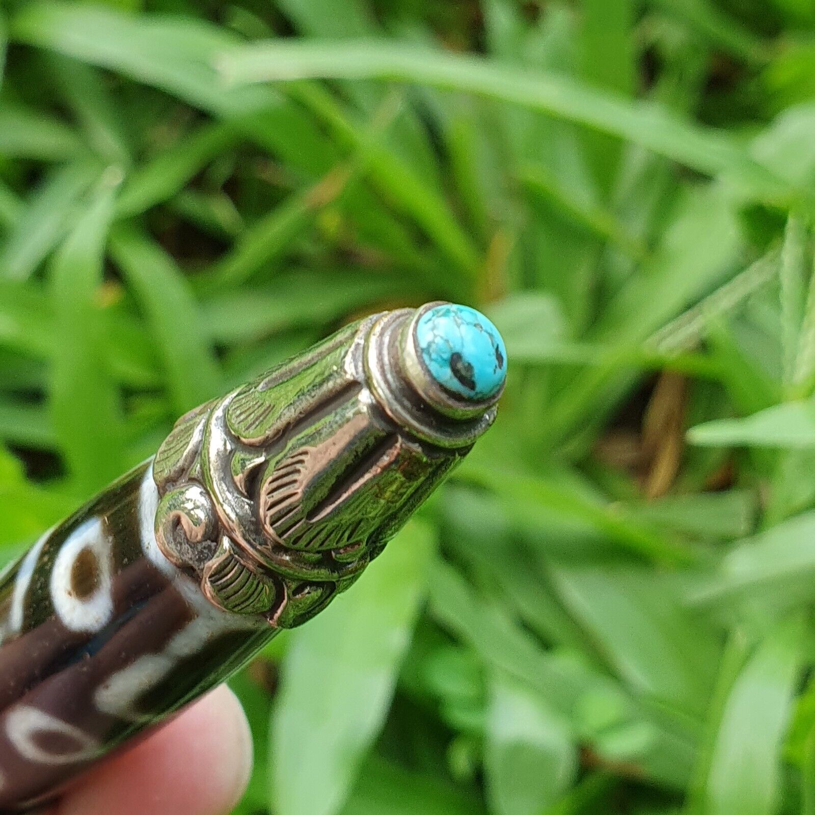 9 Falling Eyes Tibetan Nepalese dzi bead Agate With turquoise gzi pendant