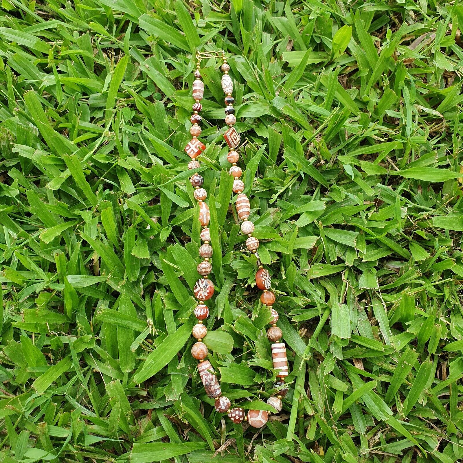 Antique HIMALAYAN Indo Tibetan Central Asian Etched Agate beads Necklace 12ED-A-