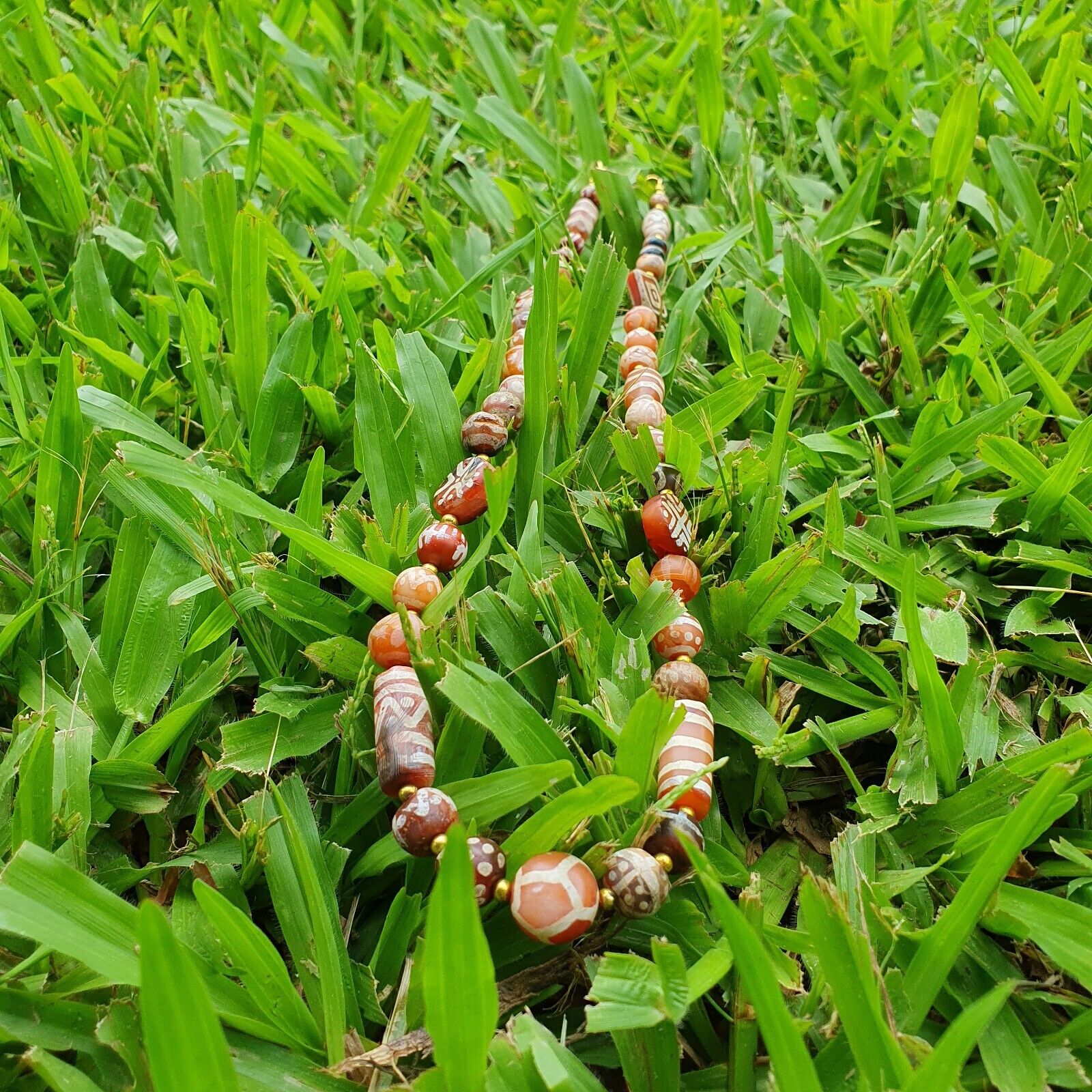 Antique HIMALAYAN Indo Tibetan Central Asian Etched Agate beads Necklace 12ED-A-