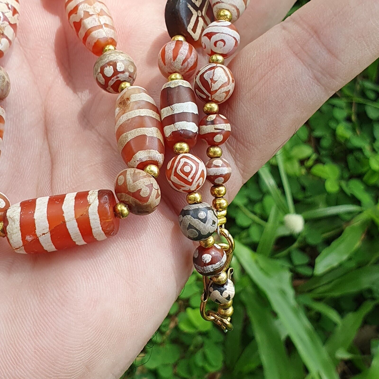 Antique HIMALAYAN Indo Tibetan Central Asian Etched Agate beads Necklace 14ED-A-