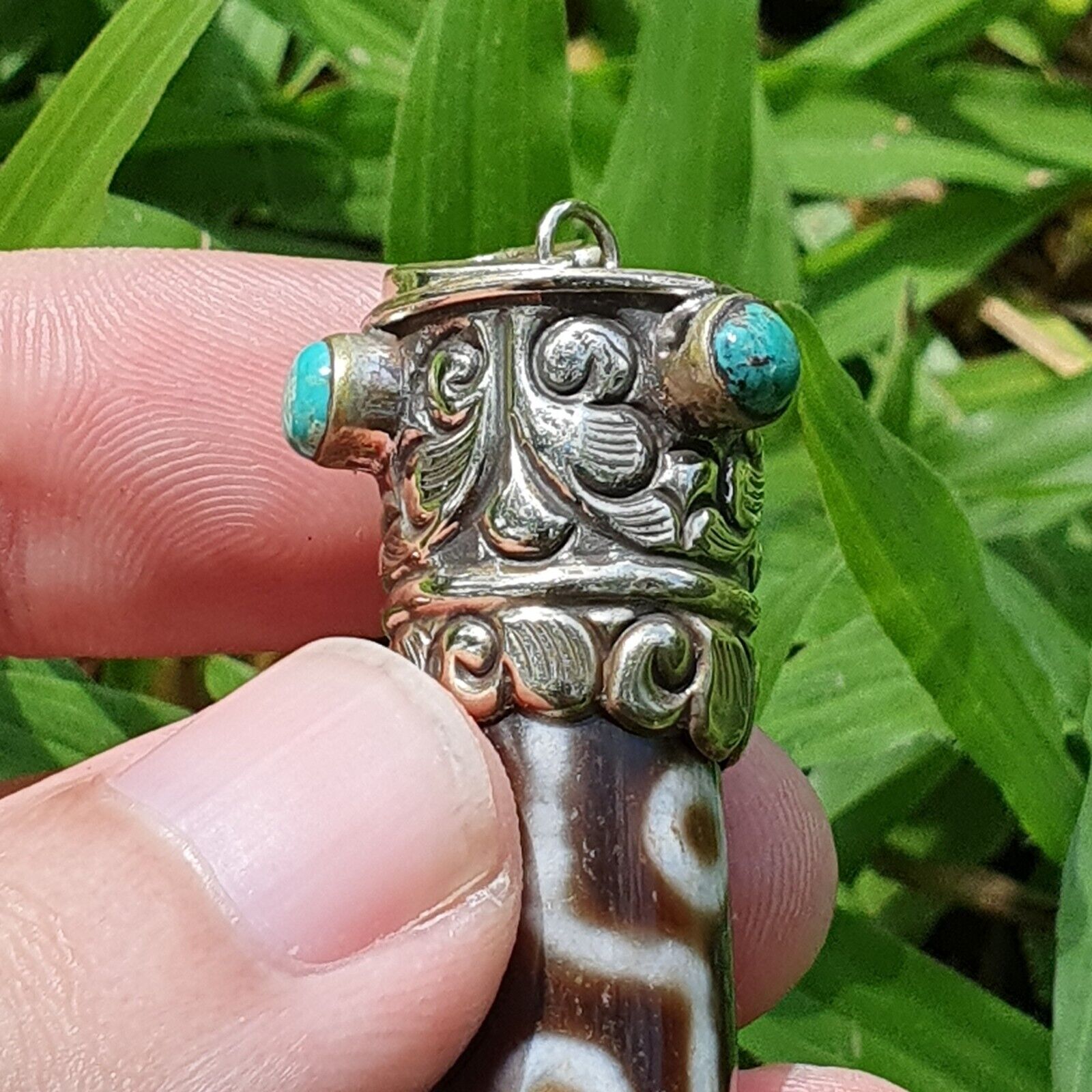 9 Falling Eyes Tibetan Nepalese dzi bead Agate With turquoise gzi pendant