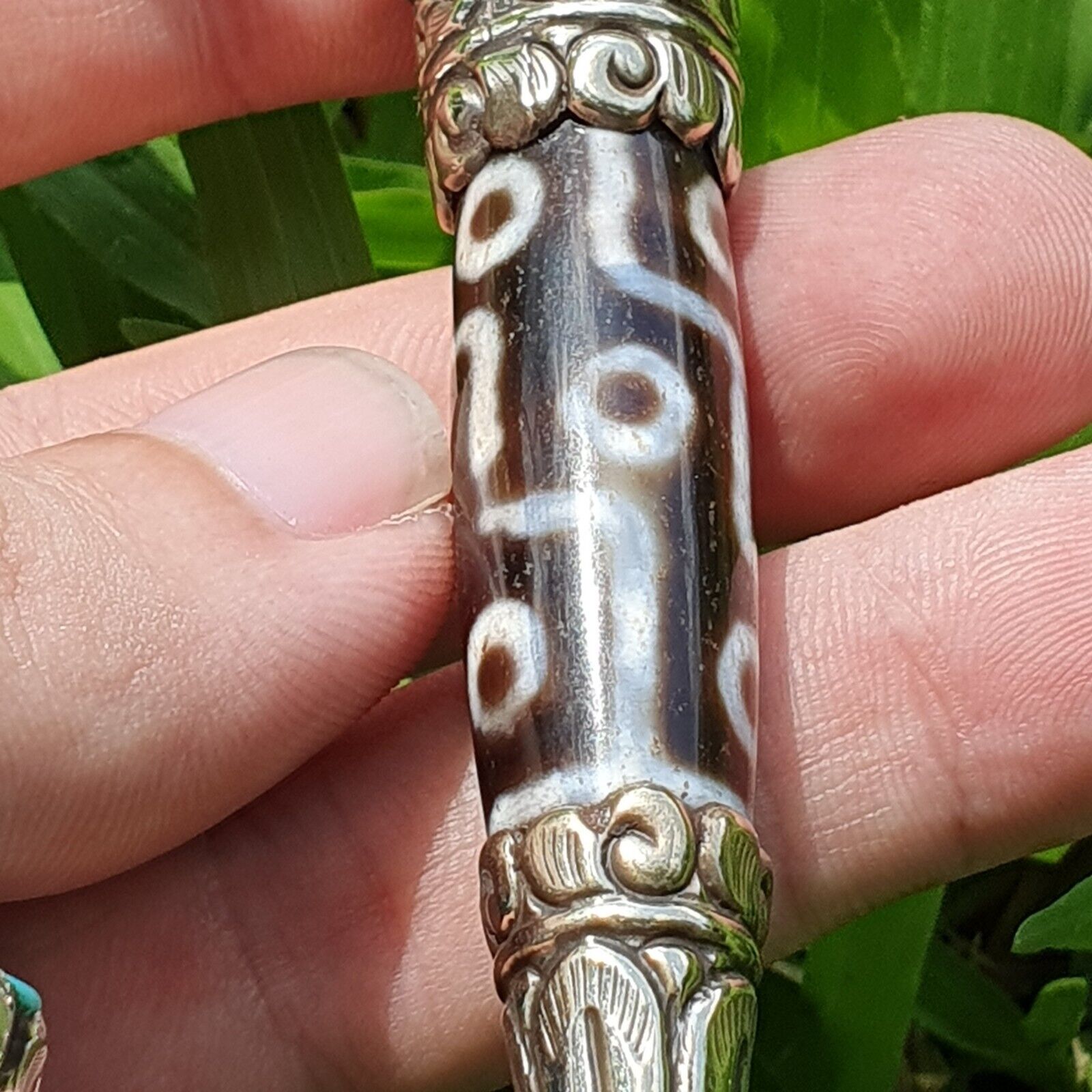 9 Falling Eyes Tibetan Nepalese dzi bead Agate With turquoise gzi pendant
