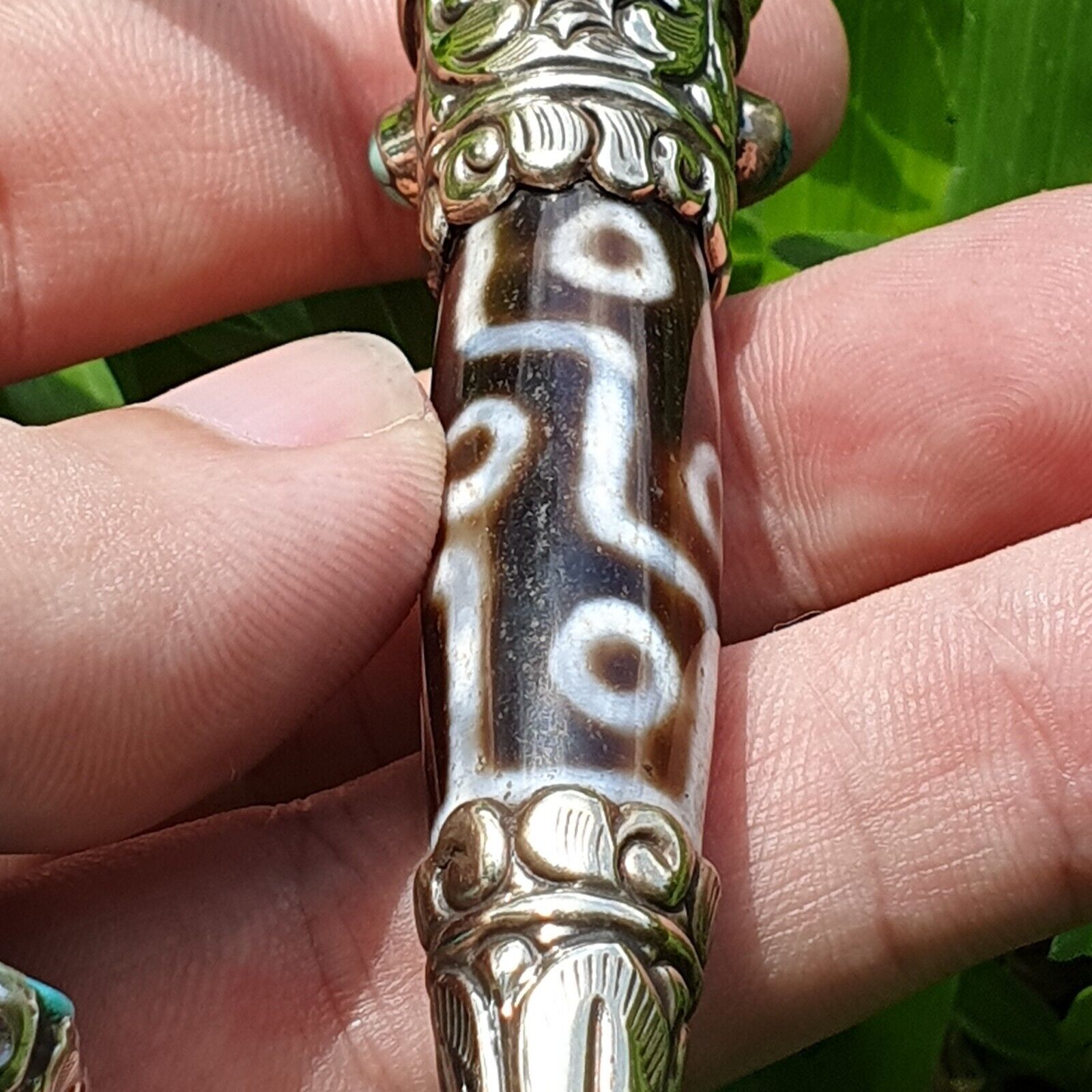 9 Falling Eyes Tibetan Nepalese dzi bead Agate With turquoise gzi pendant
