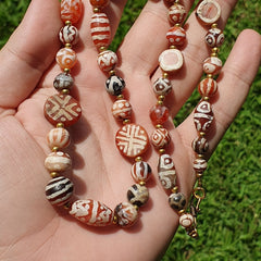 Antique HIMALAYAN Indo Tibetan Central Asian Etched Agate beads Necklace 13ED-A-