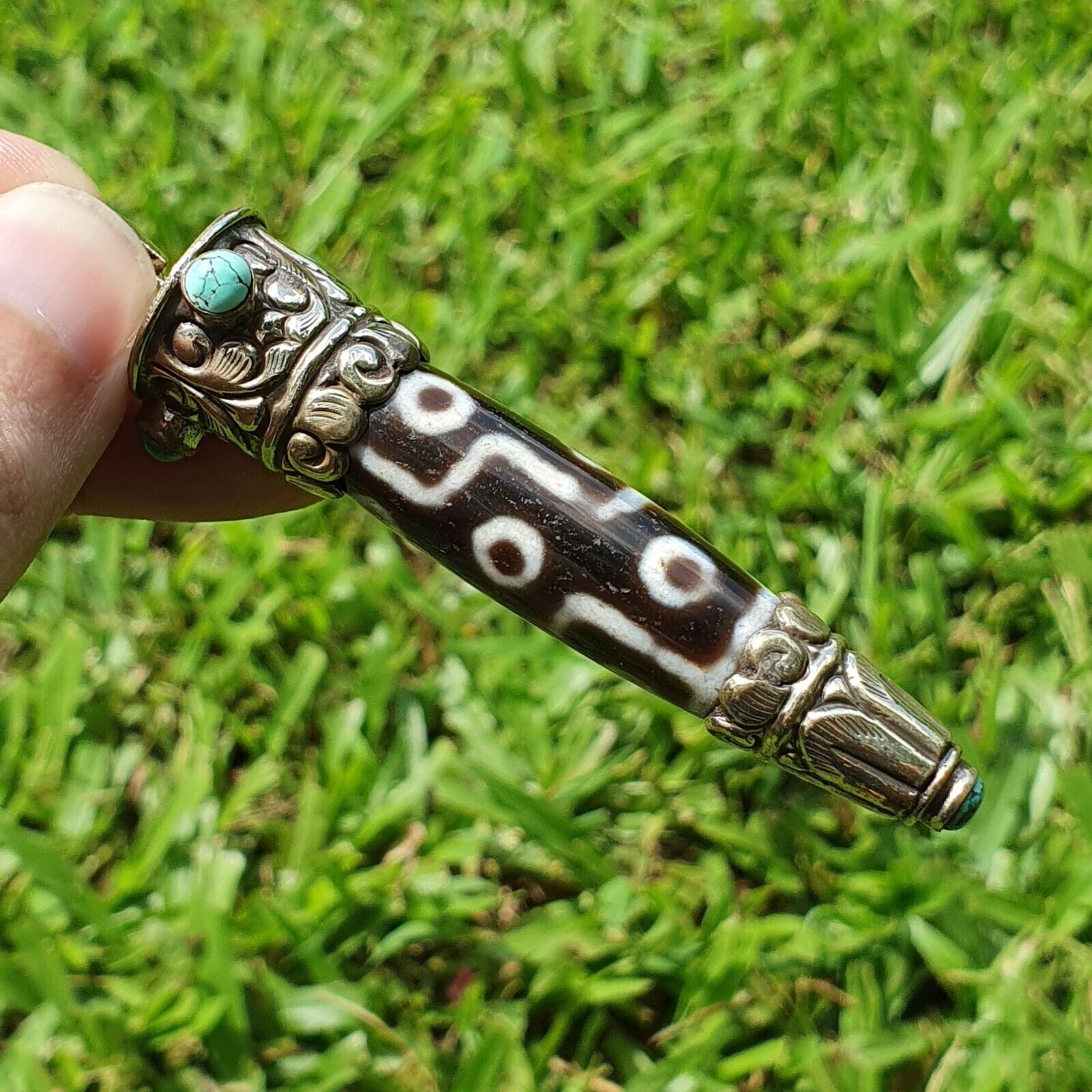 9 Falling Eyes Tibetan Nepalese dzi bead Agate With turquoise gzi pendant