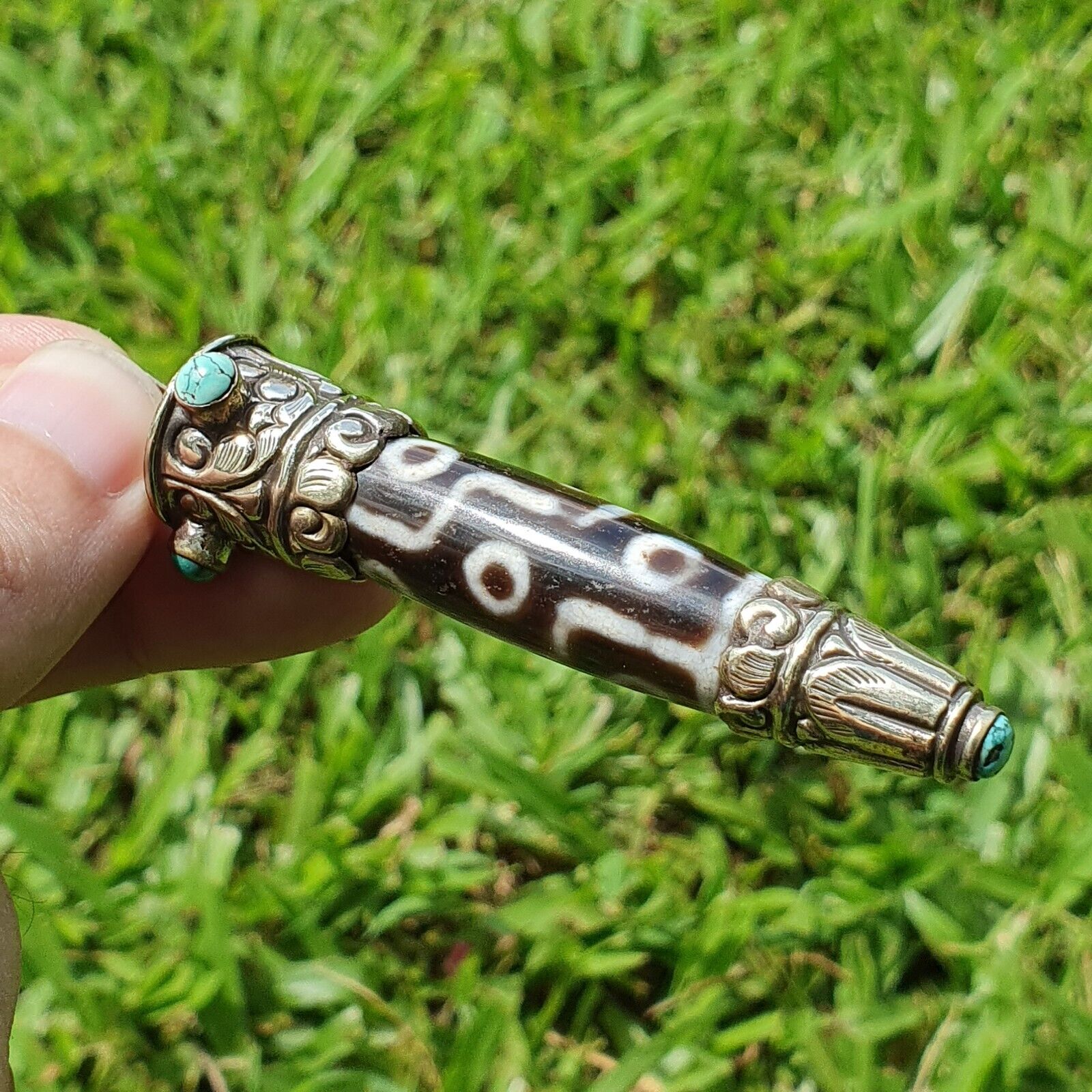 9 Falling Eyes Tibetan Nepalese dzi bead Agate With turquoise gzi pendant