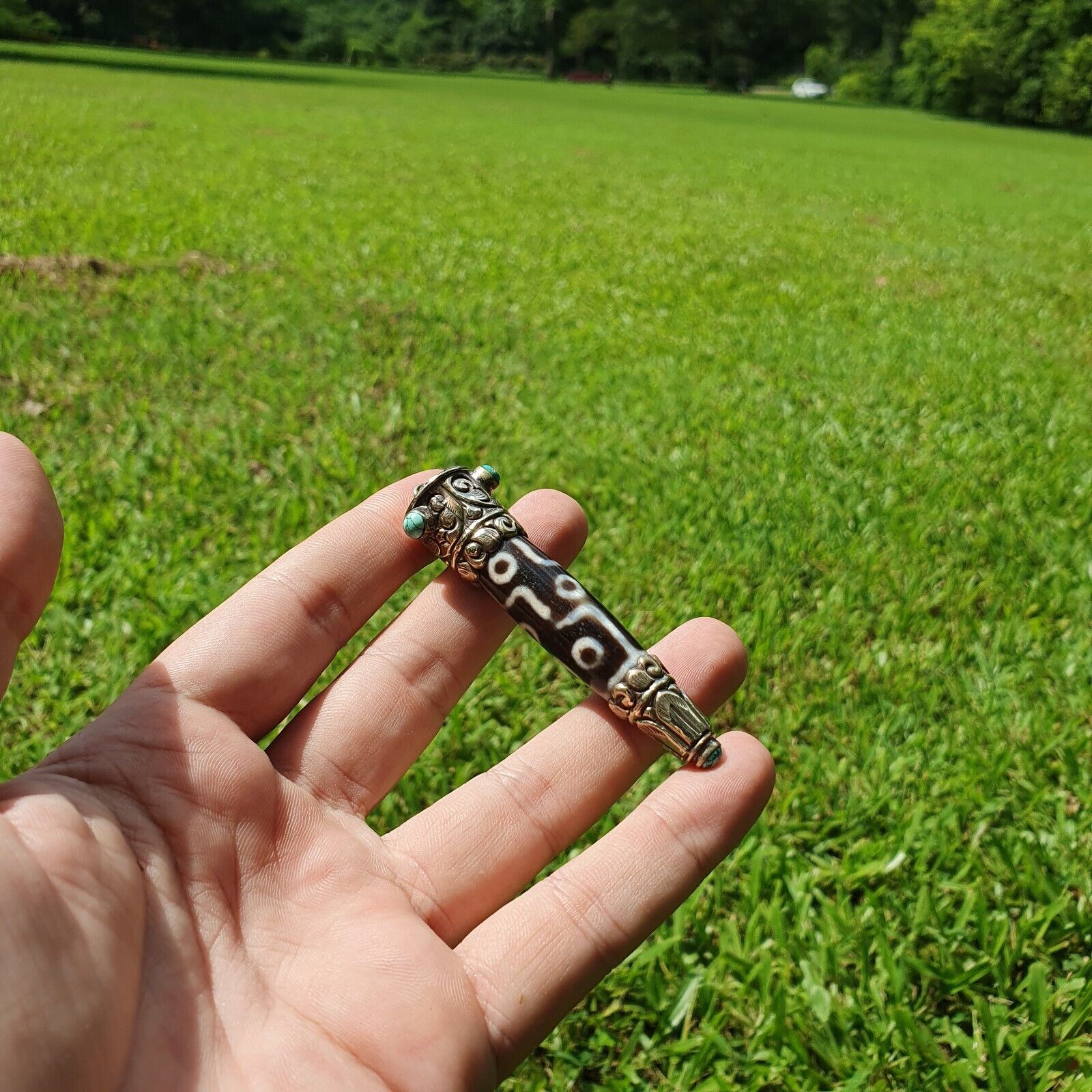 9 Falling Eyes Tibetan Nepalese dzi bead Agate With turquoise gzi pendant