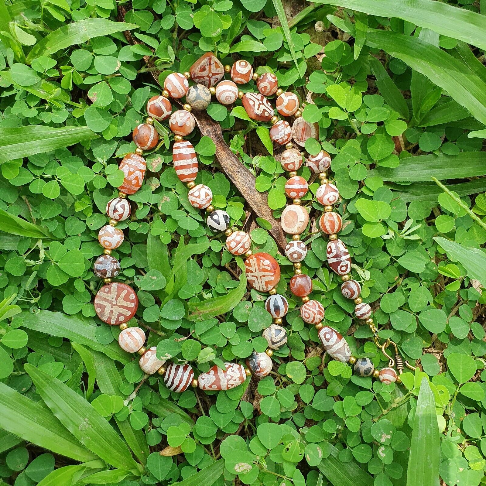 Antique HIMALAYAN Indo Tibetan Central Asian Etched Agate beads Necklace 13ED-A-