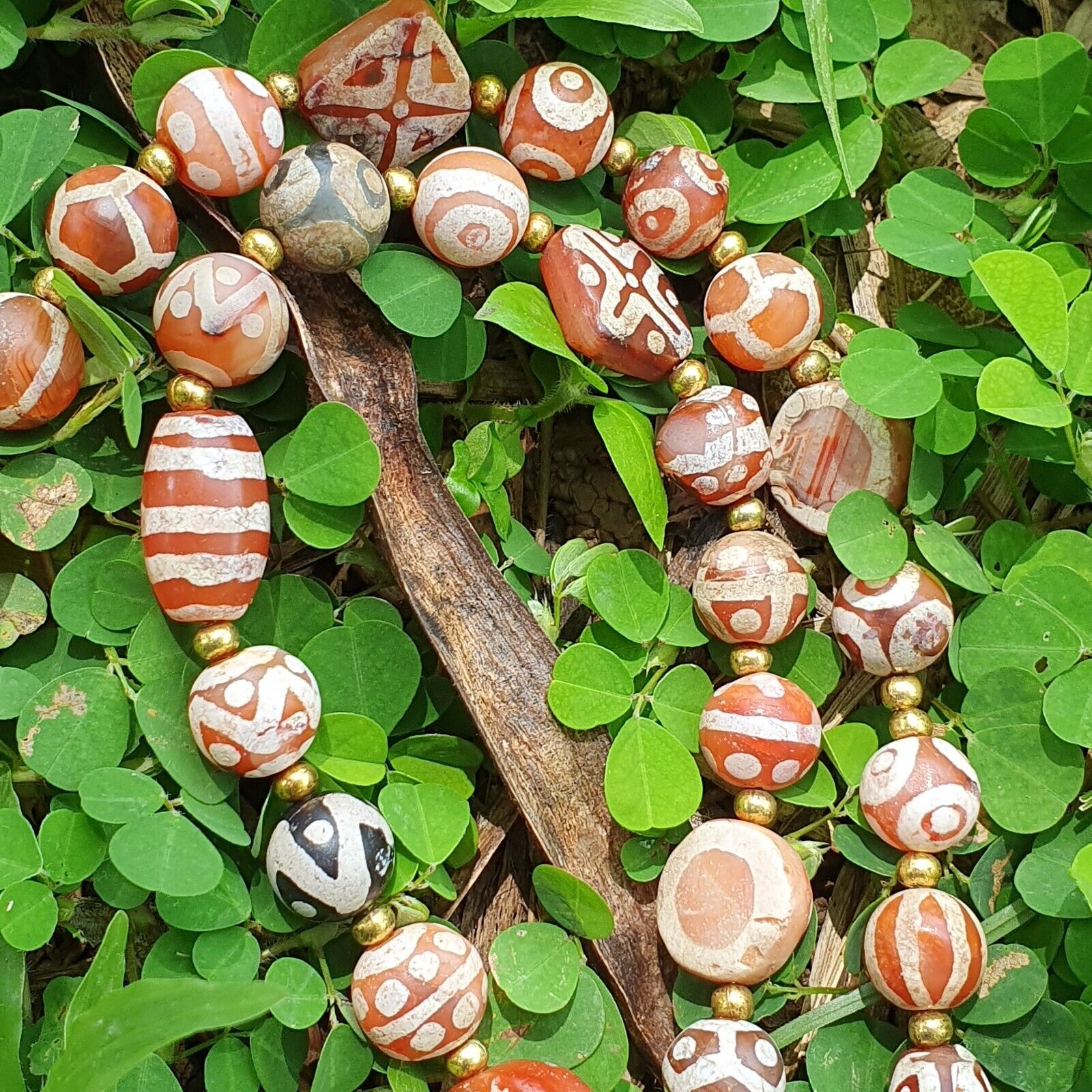 Antique HIMALAYAN Indo Tibetan Central Asian Etched Agate beads Necklace 13ED-A-