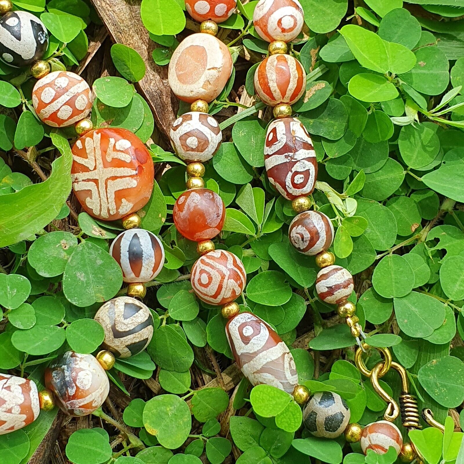 Antique HIMALAYAN Indo Tibetan Central Asian Etched Agate beads Necklace 13ED-A-