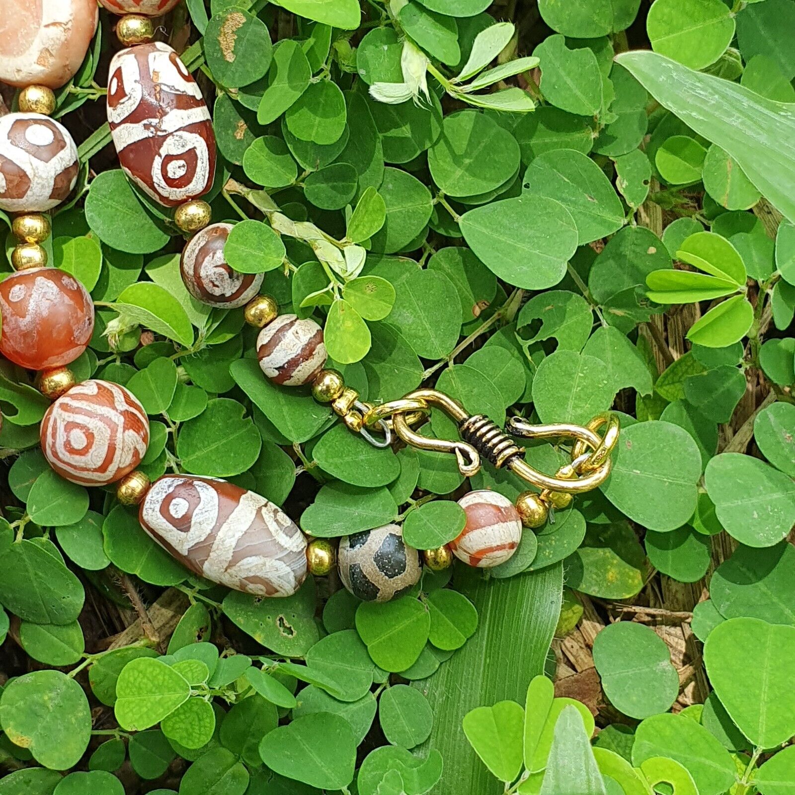 Antique HIMALAYAN Indo Tibetan Central Asian Etched Agate beads Necklace 13ED-A-