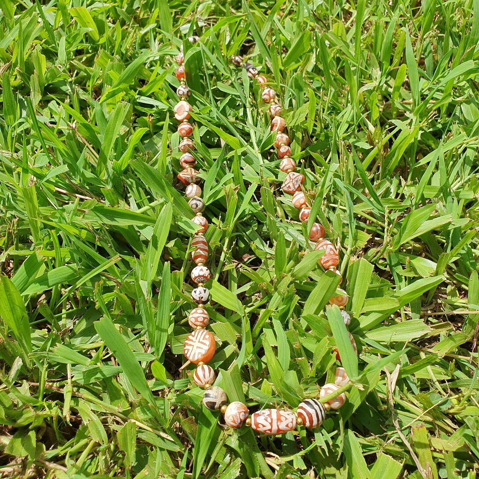 Antique HIMALAYAN Indo Tibetan Central Asian Etched Agate beads Necklace 13ED-A-
